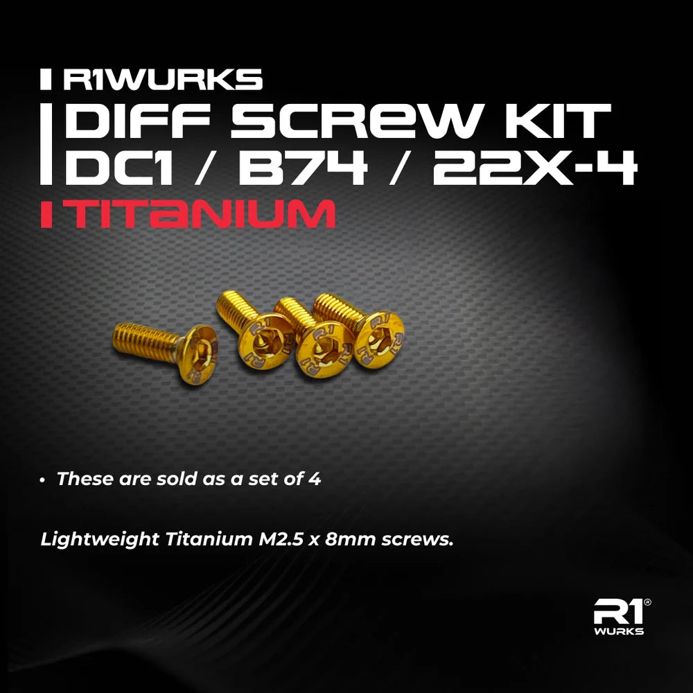 R1WURKS Diff Screw Kit, Titanium, 4 Pack (Fits DC1 / B74 / 22X-4)