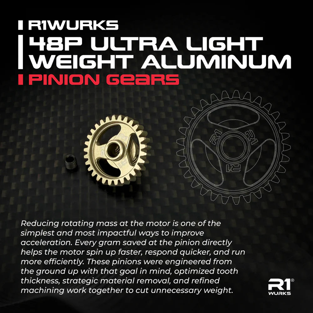 R1WURKS 48P Ultra Light Weight Aluminum Pinion Gears