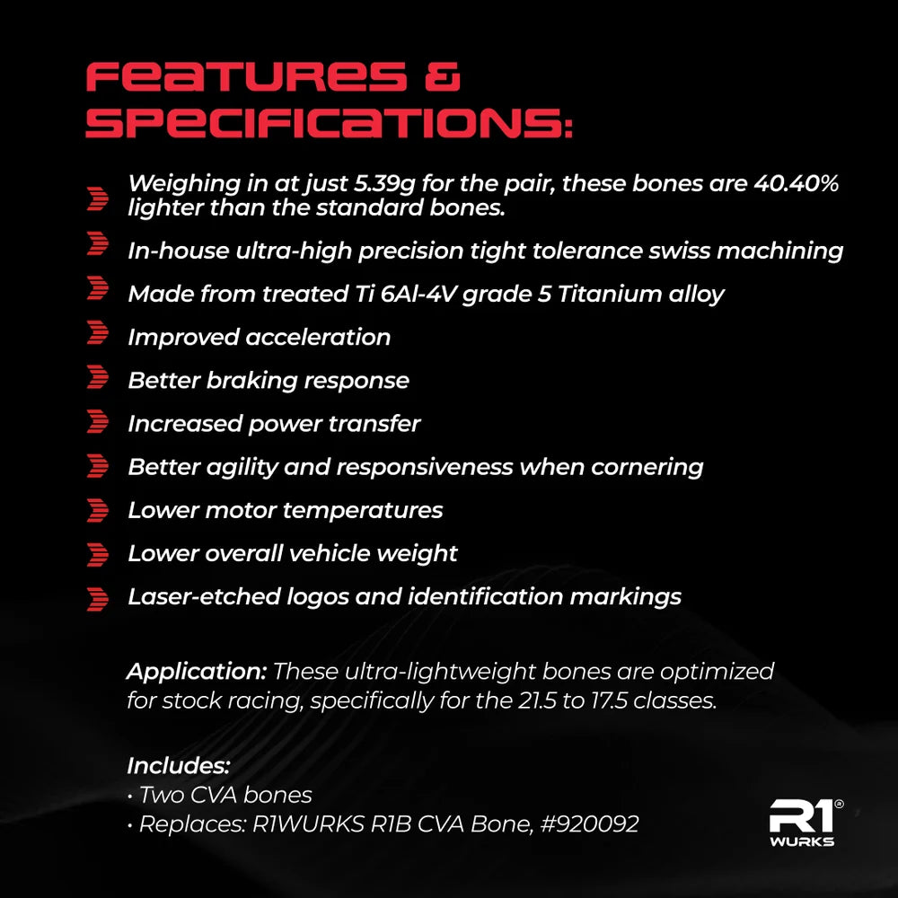 R1WURKS R1B Ultra-lightweight Titanium CVA Bones, 69mm