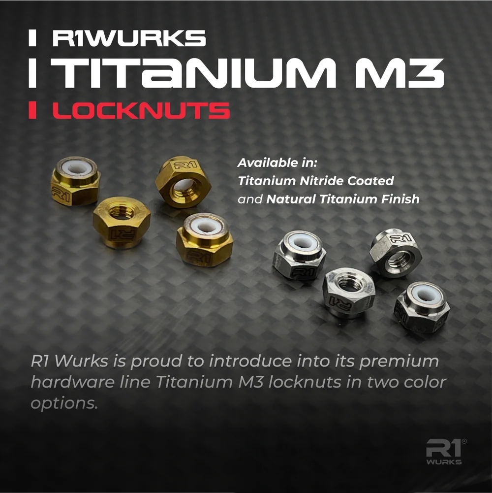 R1 Wurks – Natural Titanium M3 Locknuts (4pcs)