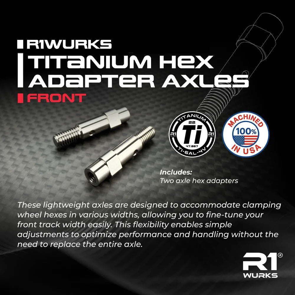 R1WURKS Titanium Hex Adapter Axles, Front