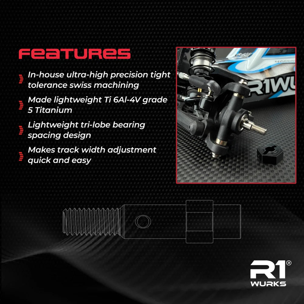 R1WURKS Titanium Hex Adapter Axles, Front