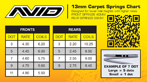 Avid 13mm precision carpet springs – front and rear (full set of 11 pairs) Updated