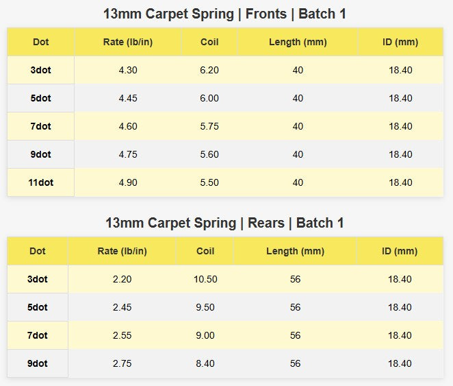Avid 13mm precision carpet springs – front and rear (full set of 11 pairs) Updated